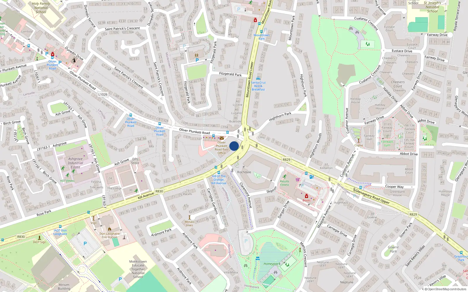 Overhead map showing the location of 3 Kill Avenue, Dublin