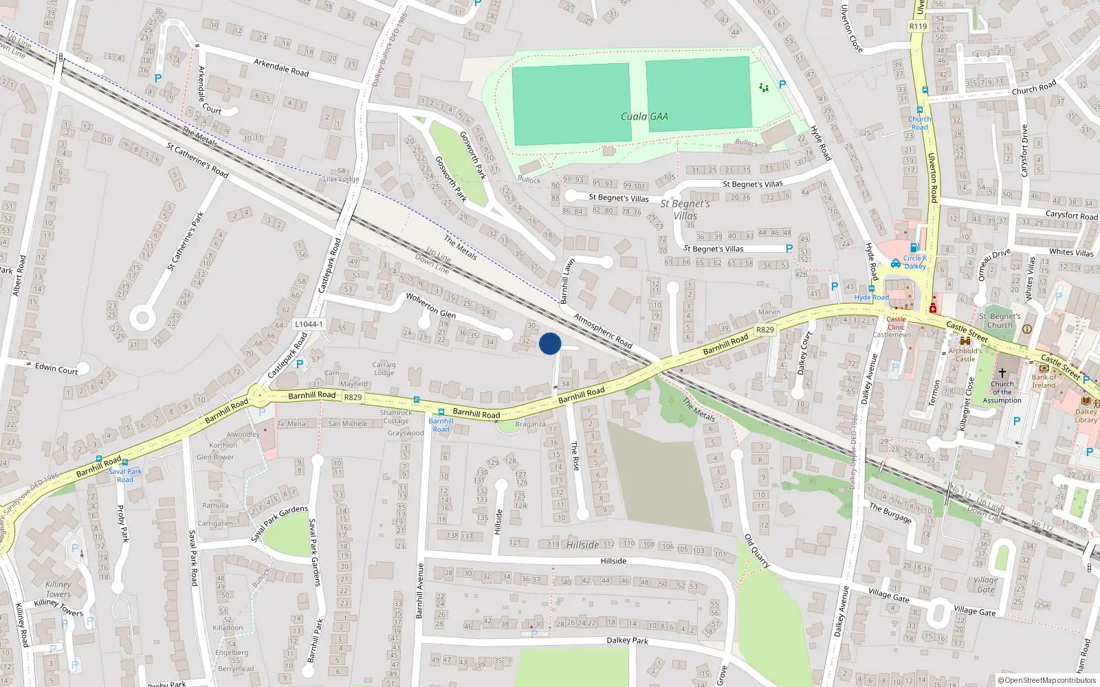 Overhead map showing the location of 3 Killea, Barnhill Road, Dalkey