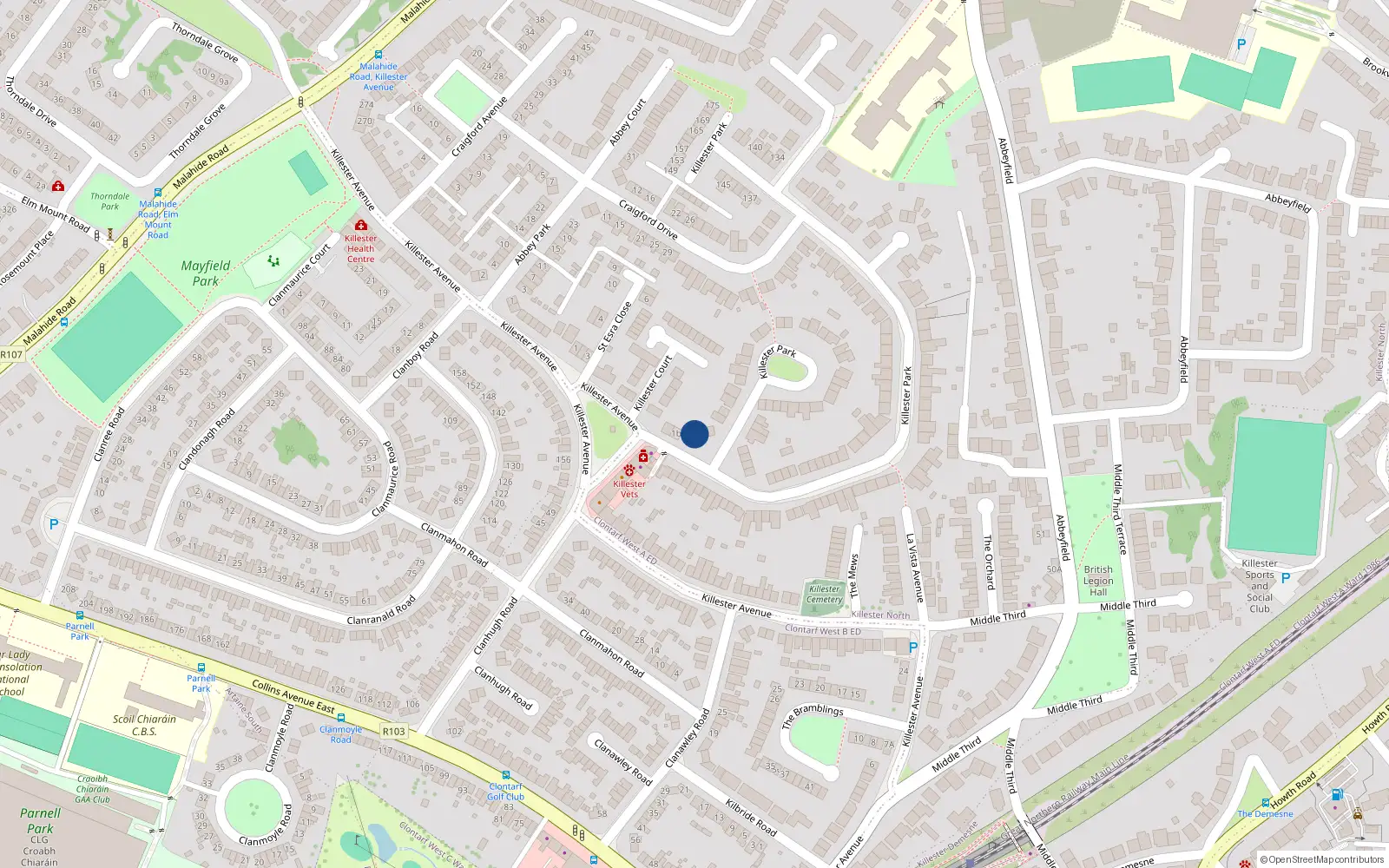 Overhead map showing the location of 3 Killester Park, Dublin 5