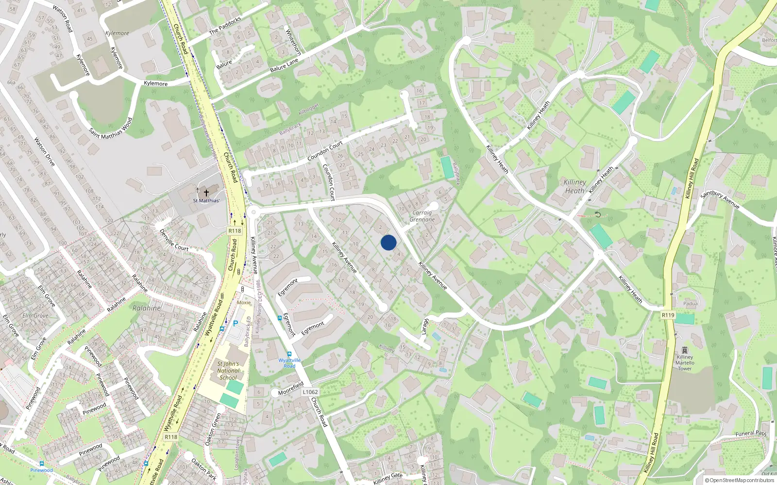 Overhead map showing the location of 3 Killiney Avenue, Killiney, Dublin