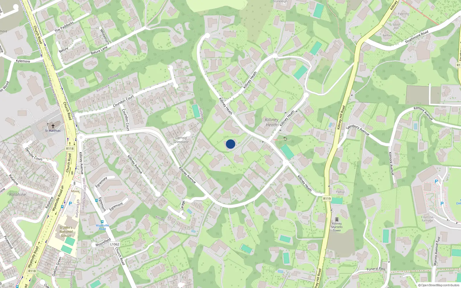 Overhead map showing the location of 3 Killiney Heath, Killiney