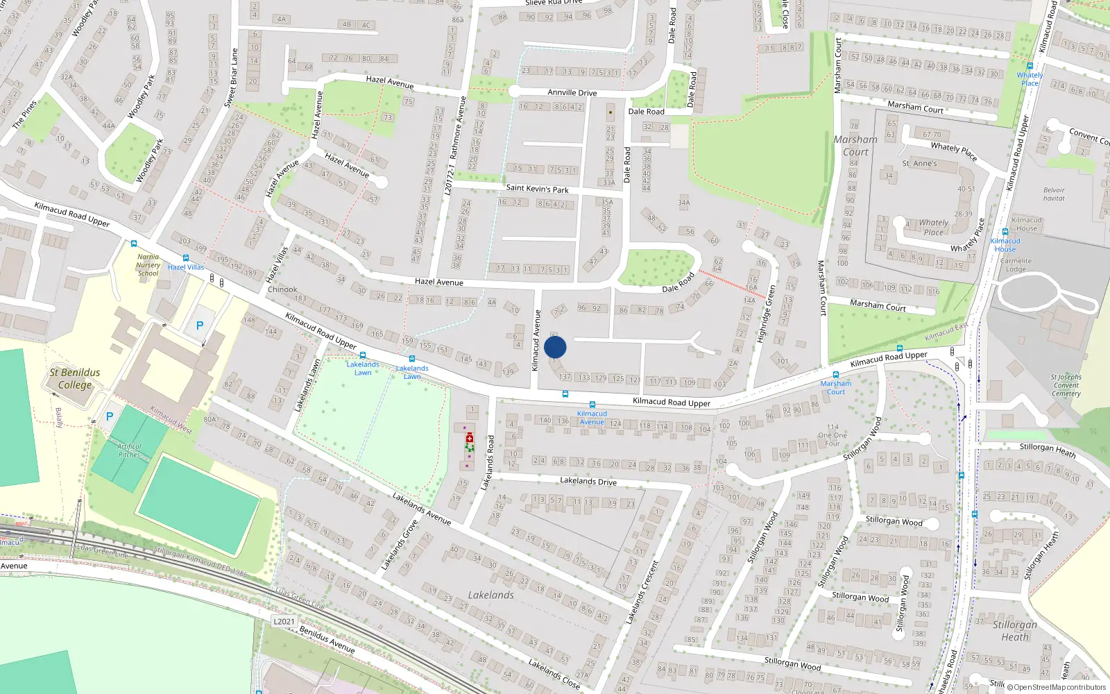 Overhead map showing the location of 3 Kilmacud Avenue, Blackrock