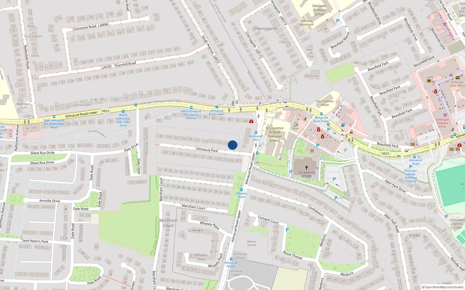 Overhead map showing the location of 3 Kilmacud Park, Stillorgan, Dublin