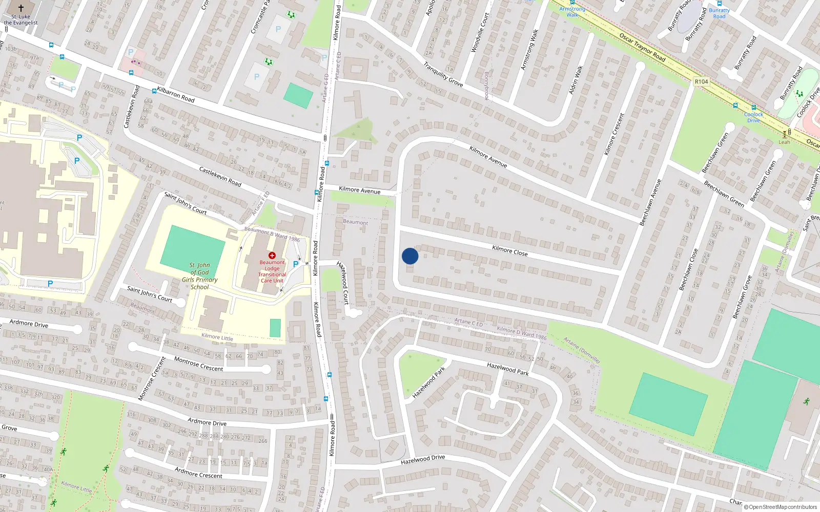Overhead map showing the location of 3 Kilmore Drive, Dublin 5