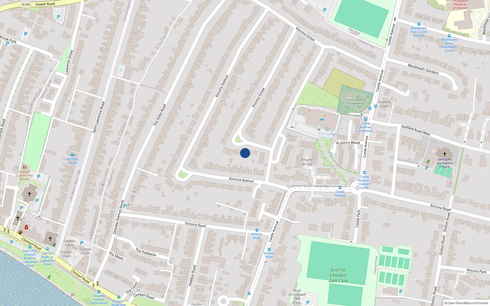 Overhead map showing the location of 3 Kincora Drive, Dublin 3