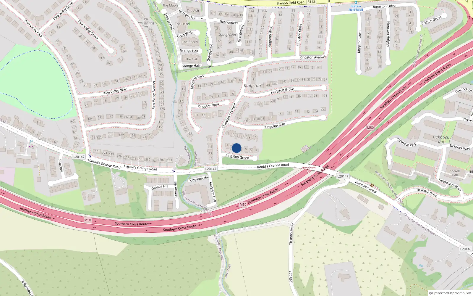 Overhead map showing the location of 3 Kingston Green, Dublin 16