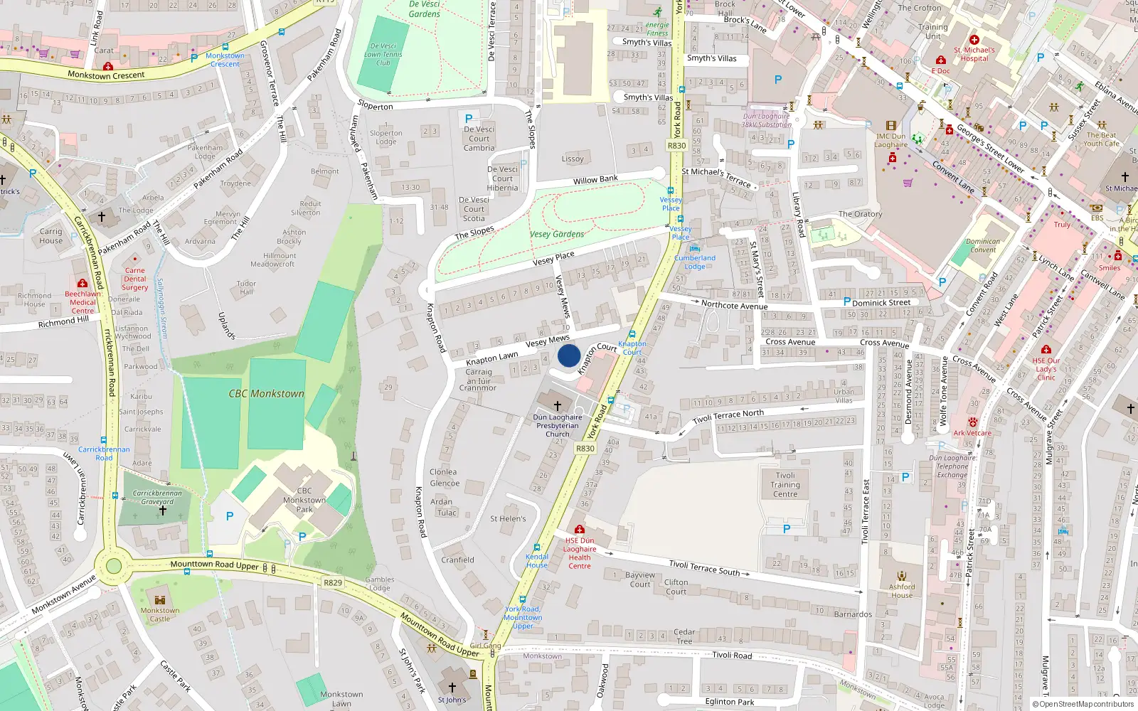 Overhead map showing the location of 3 Knapton Court, York Road, Dun Laoghaire