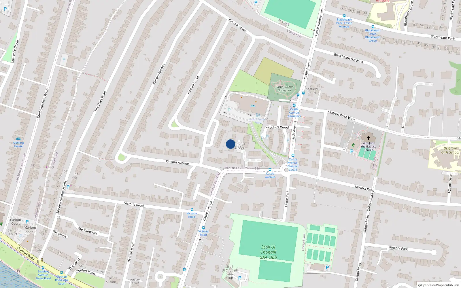 Overhead map showing the location of 3 Knights Bridge, Castle Avenue, Clontarf