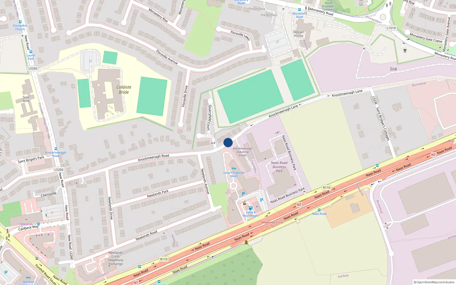 Overhead map showing the location of 3 Knockmeenagh Lane, Dublin