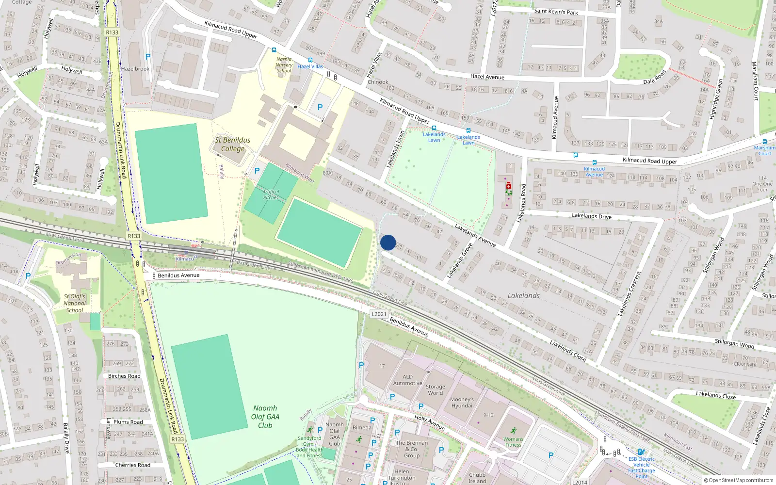 Overhead map showing the location of 3 Lakelands Close, Kilmacud Road Upper, Stillorgan