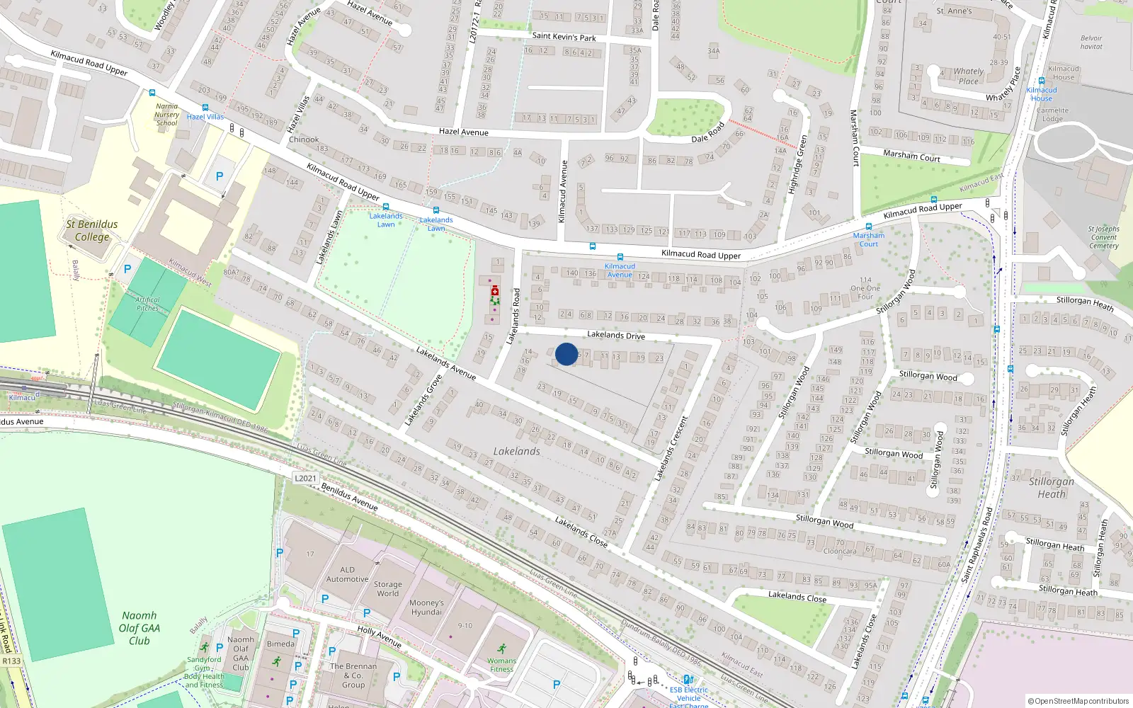 Overhead map showing the location of 3 Lakelands Drive, Kilmacud, Stillorgan