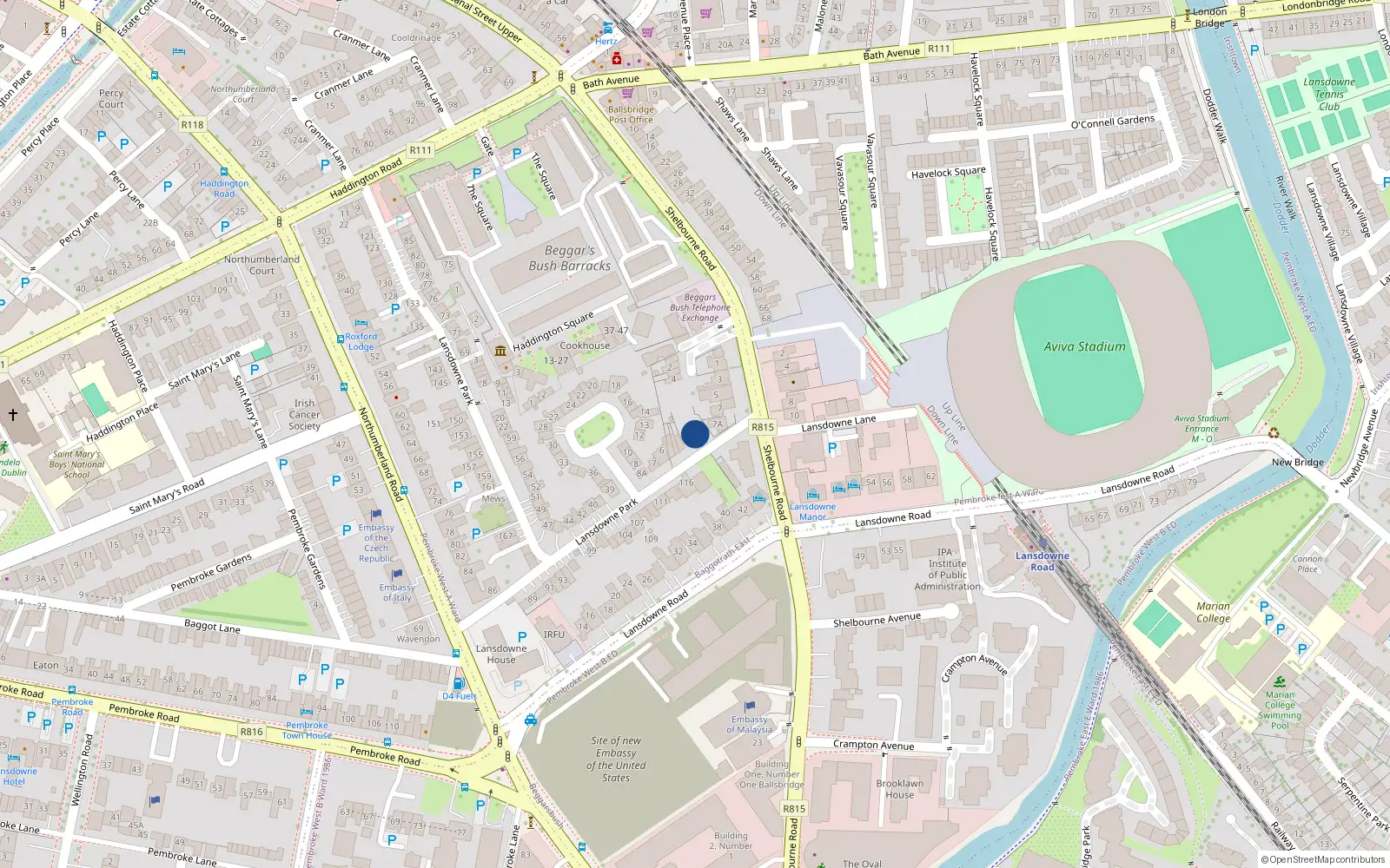 Overhead map showing the location of 3 Lansdowne Park, Dublin 4