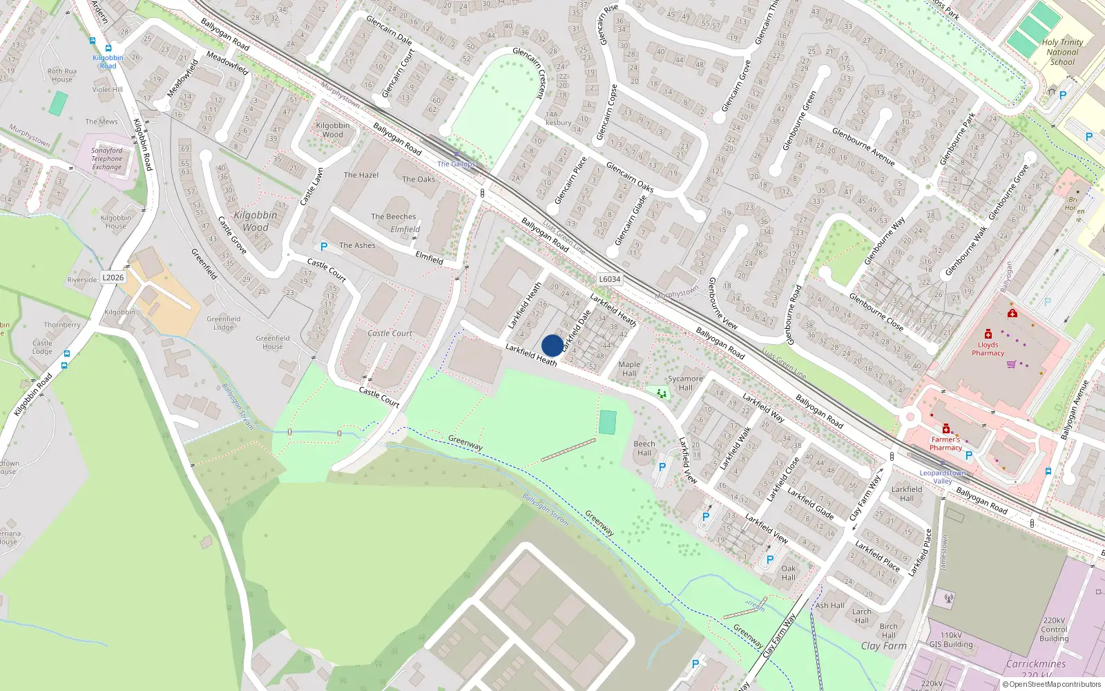 Overhead map showing the location of 3 Larkfield Dale, Kilgobbin