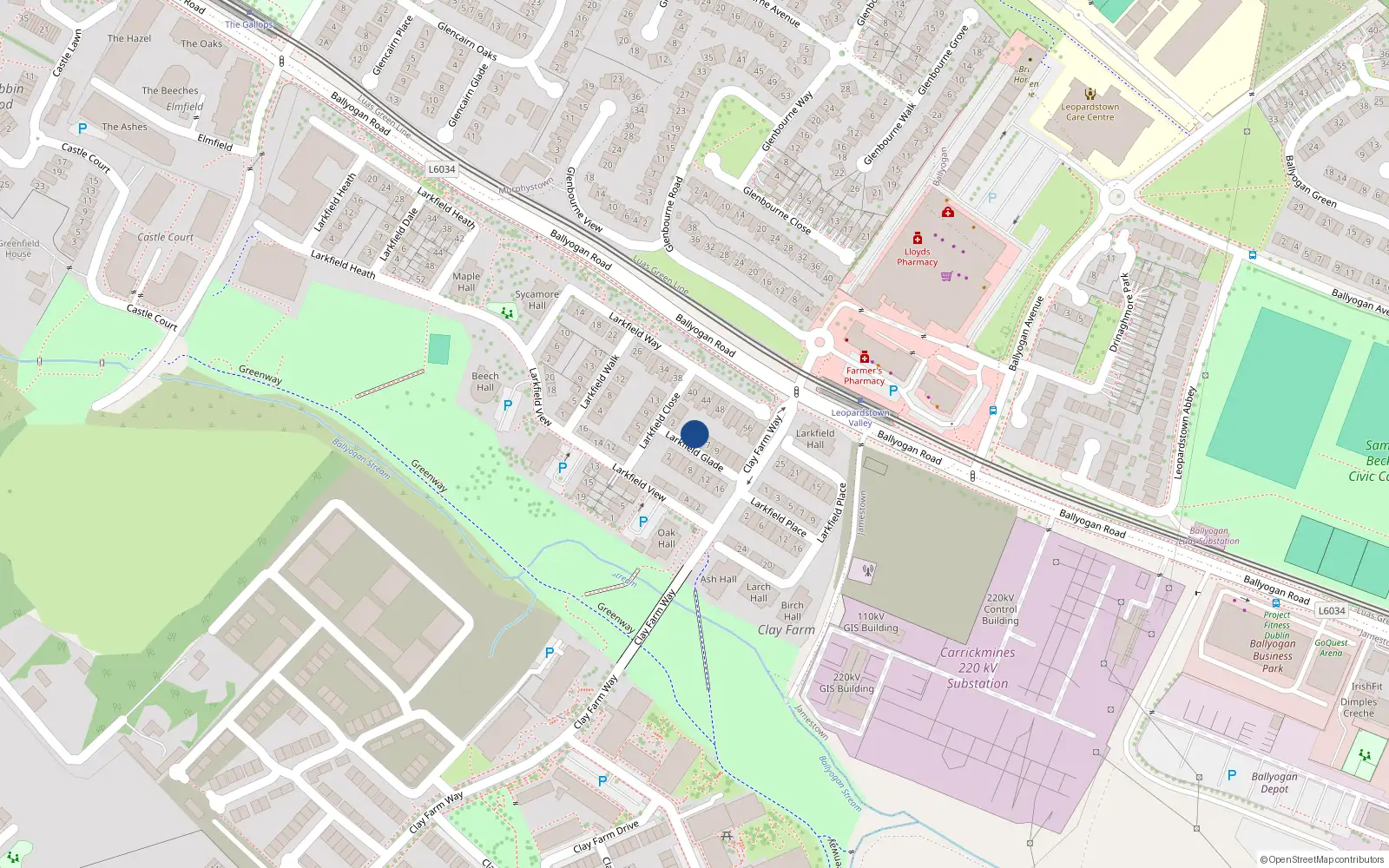 Overhead map showing the location of 3 Larkfield Glade, Kilgobbin