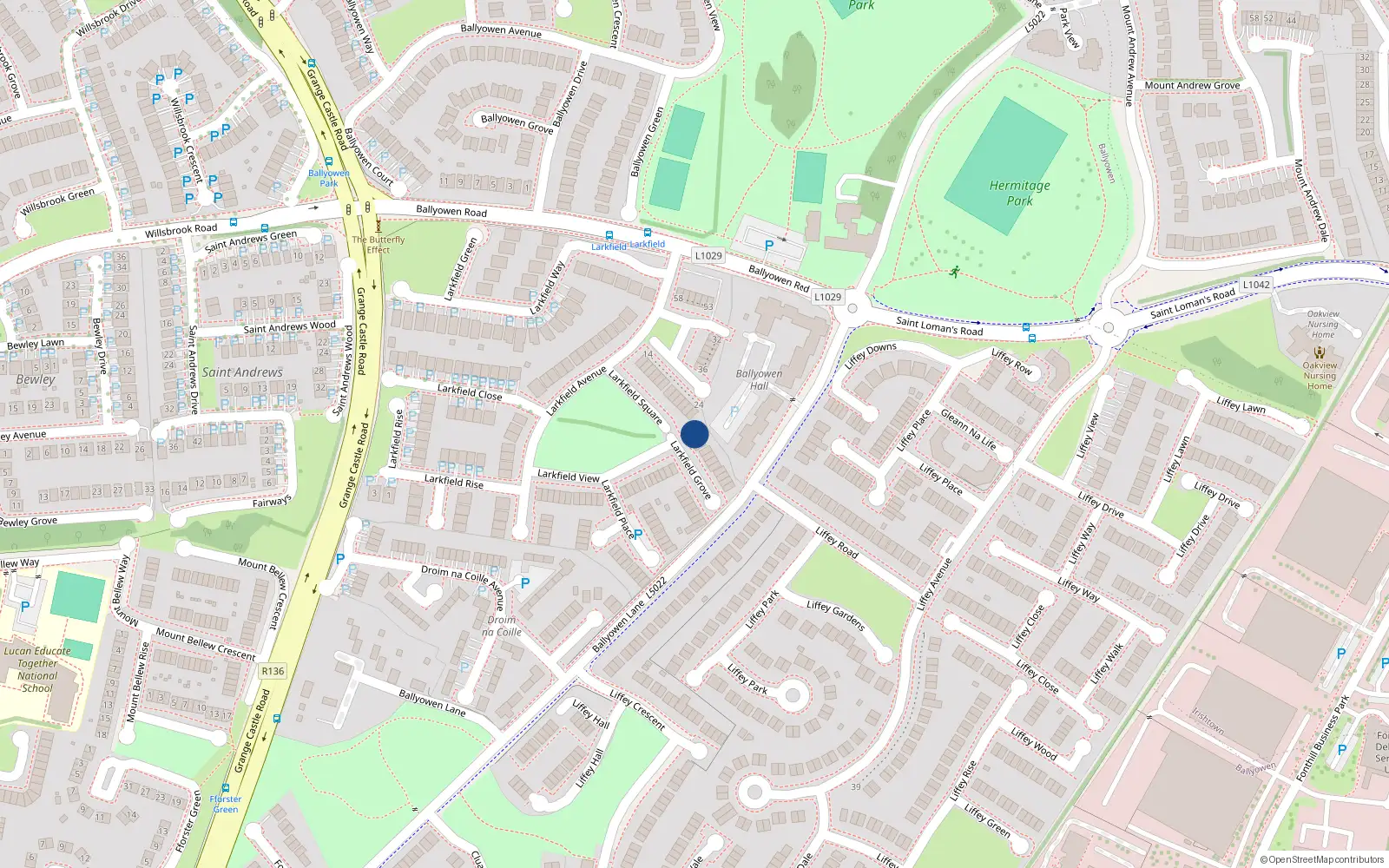Overhead map showing the location of 3 Larkfield Grove, Lucan