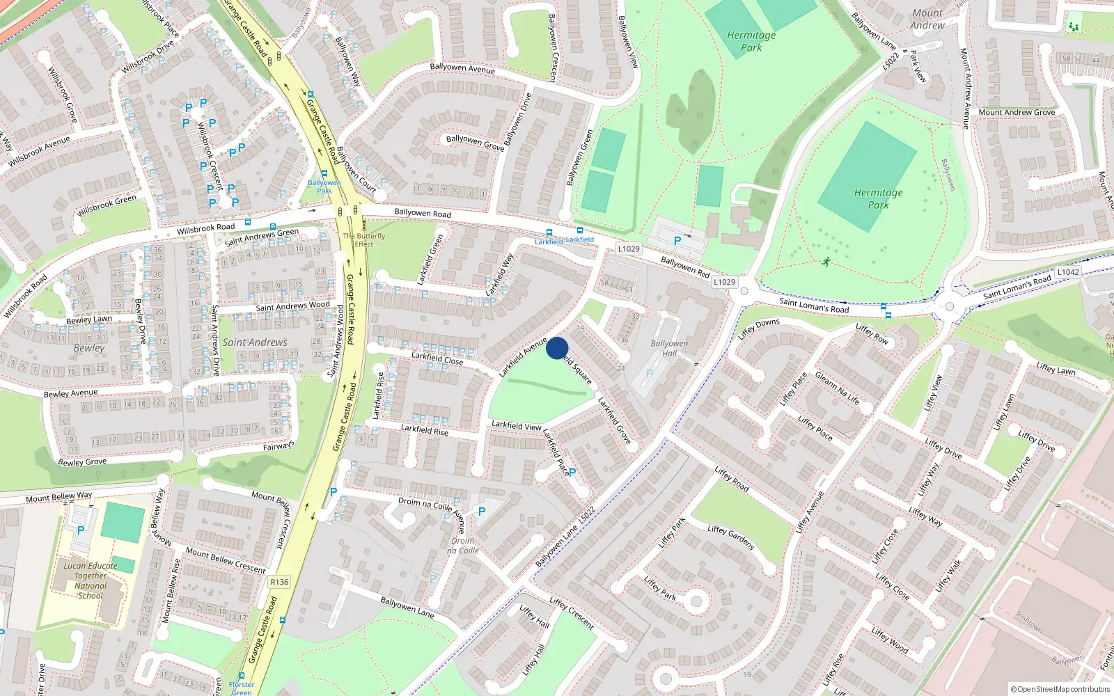 Overhead map showing the location of 3 Larkfield Square, Lucan