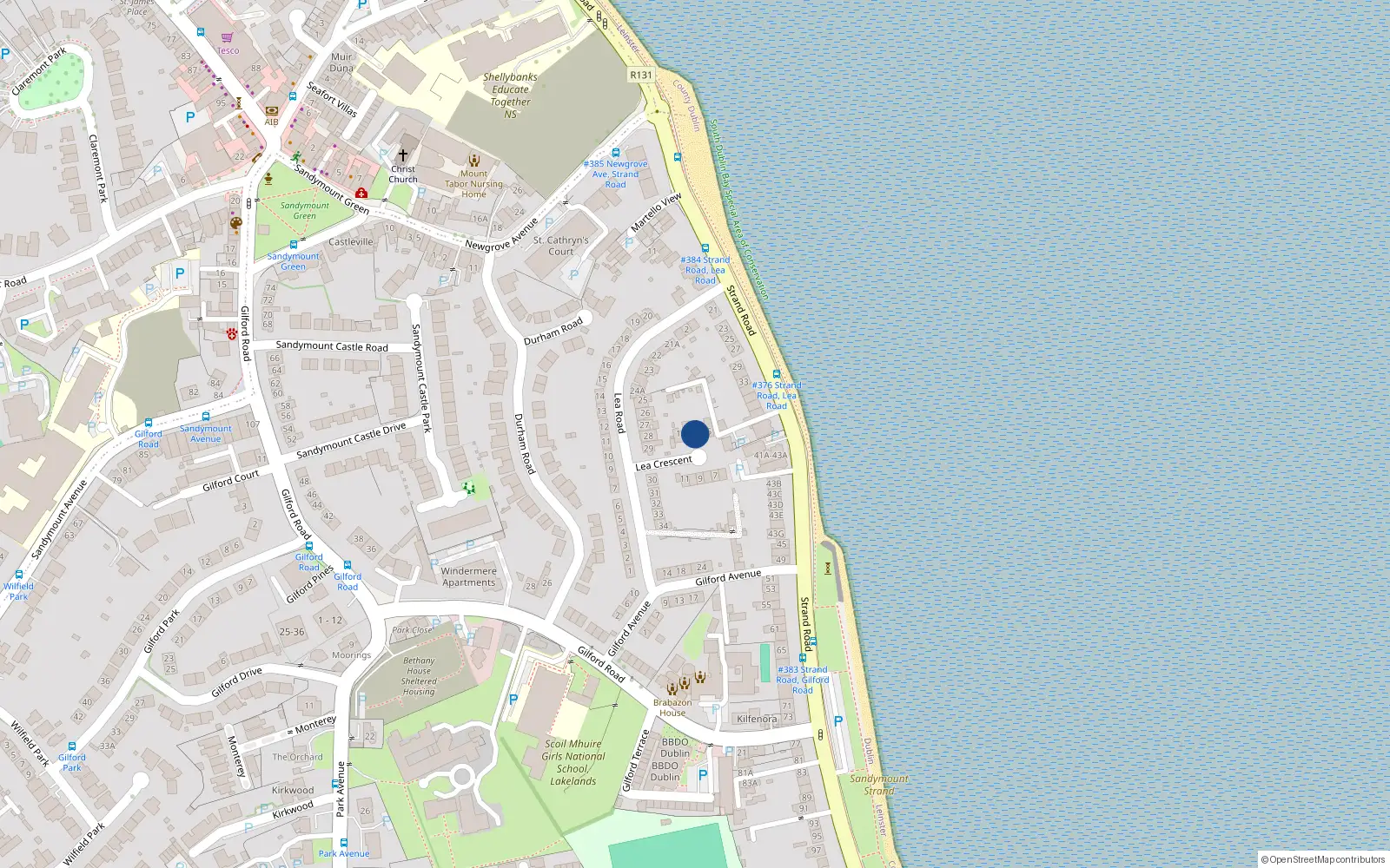 Overhead map showing the location of 3 Lea Crescent, Sandymount