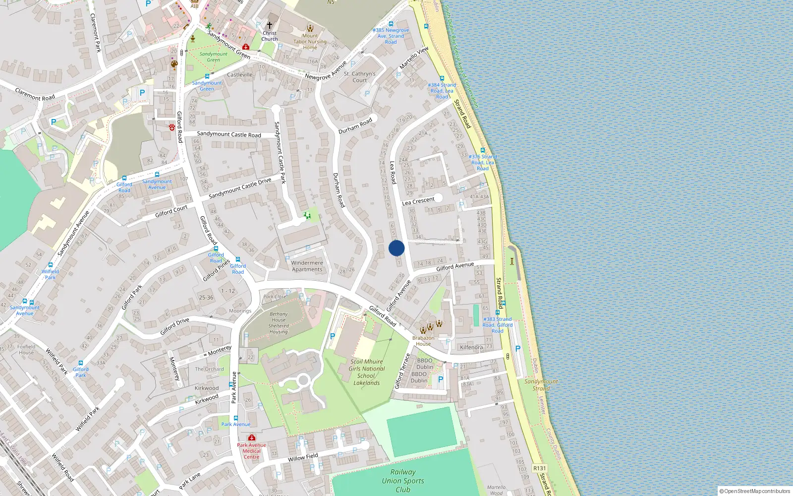Overhead map showing the location of 3 Lea Road, Sandymount