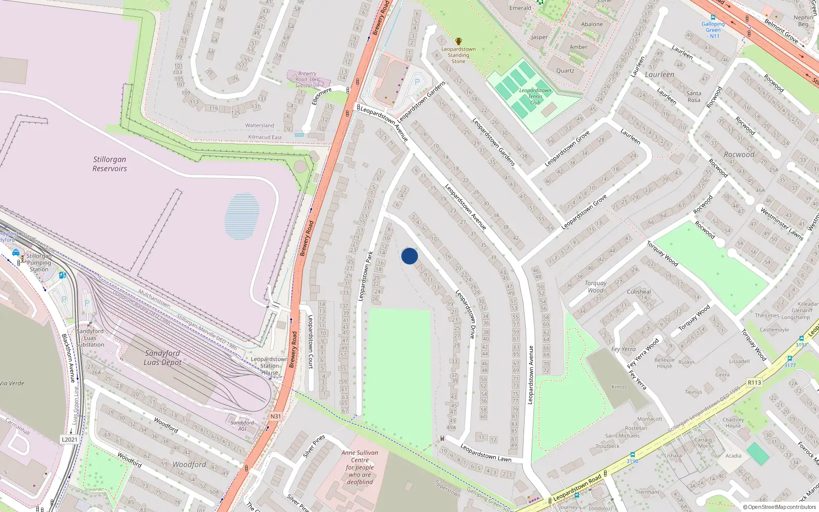 Overhead map showing the location of 3 Leopardstown Drive, Dublin