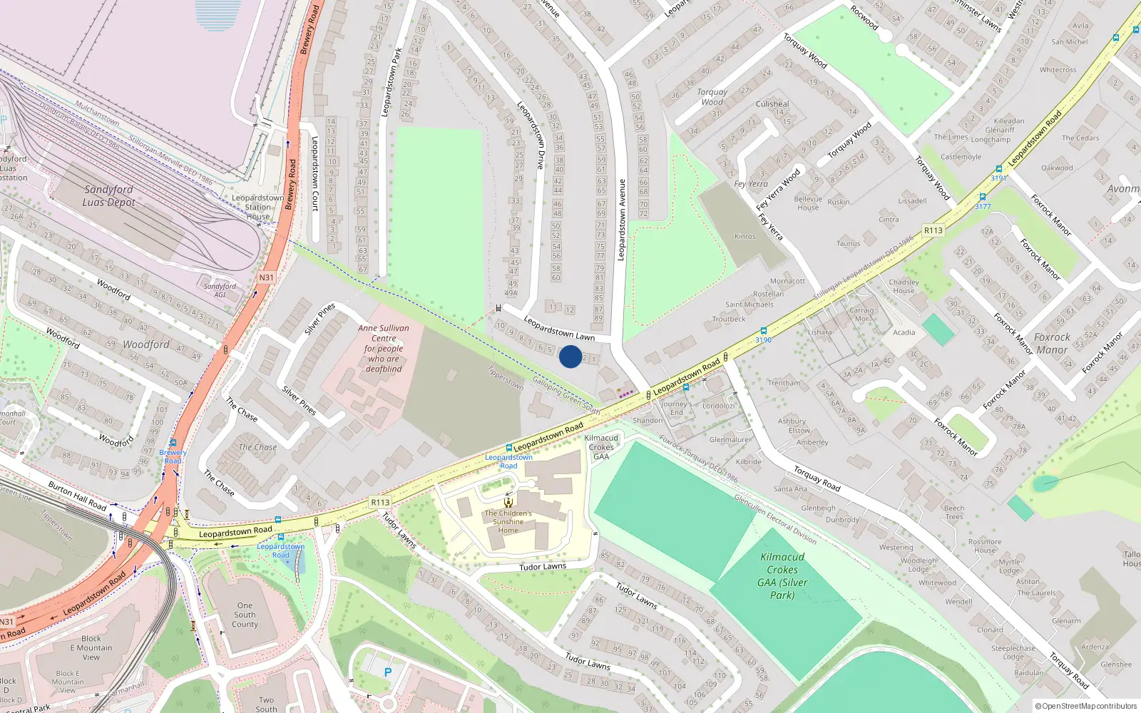 Overhead map showing the location of 3 Leopardstown Lawn, Blackrock, Co Dublin