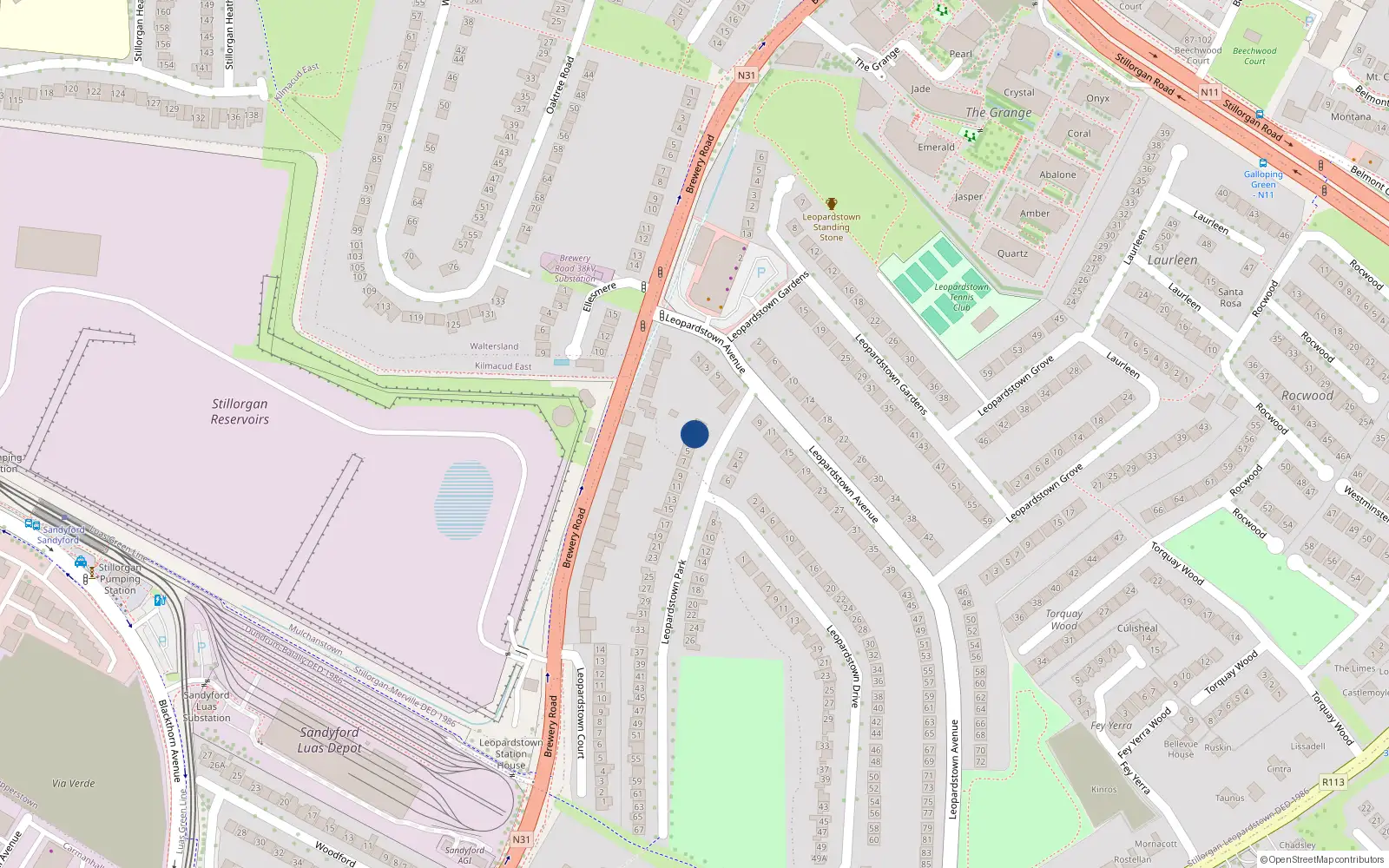Overhead map showing the location of 3 Leopardstown Park, Co. Dublin
