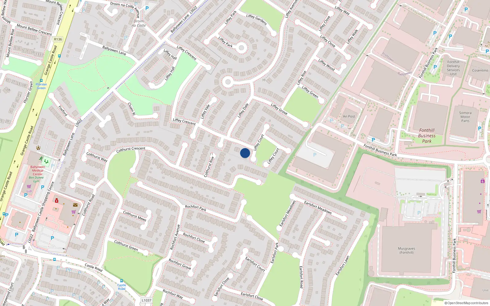 Overhead map showing the location of 3 Liffey Court, Lucan