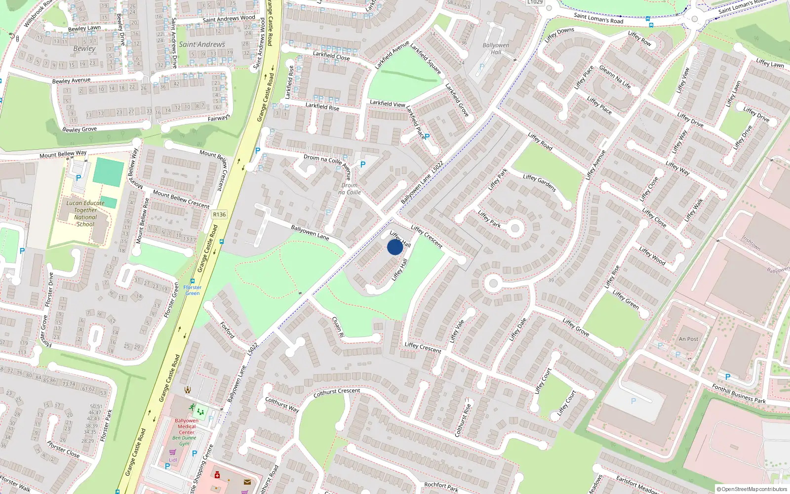 Overhead map showing the location of 3 Liffey Hall, Lucan, Dublin