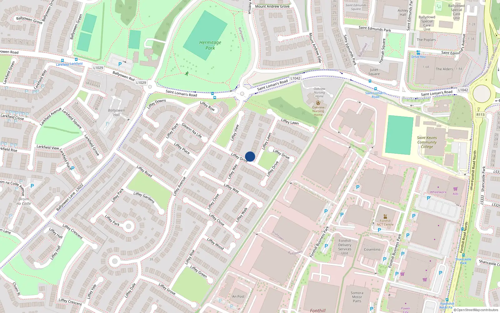 Overhead map showing the location of 3 Liffey Lawn, Lucan