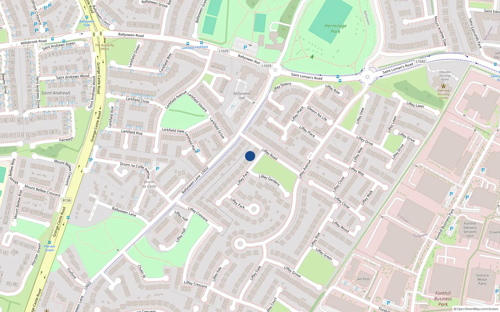 Overhead map showing the location of 3 Liffey Park, Lucan