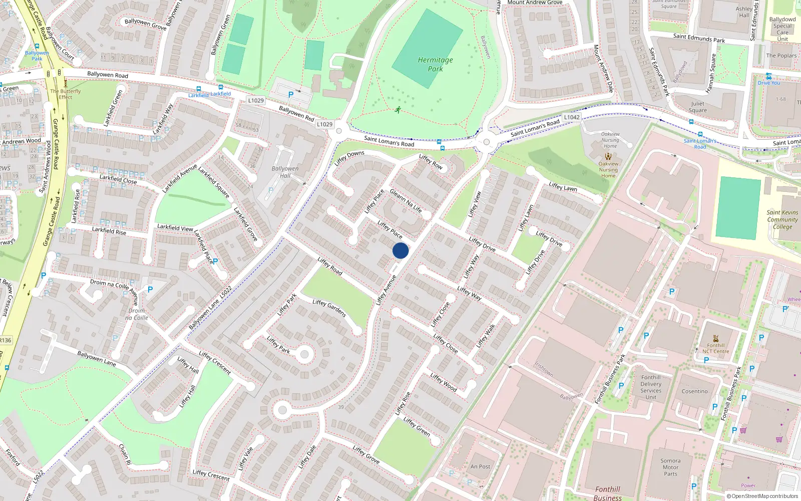 Overhead map showing the location of 3 Liffey Place, Lucan