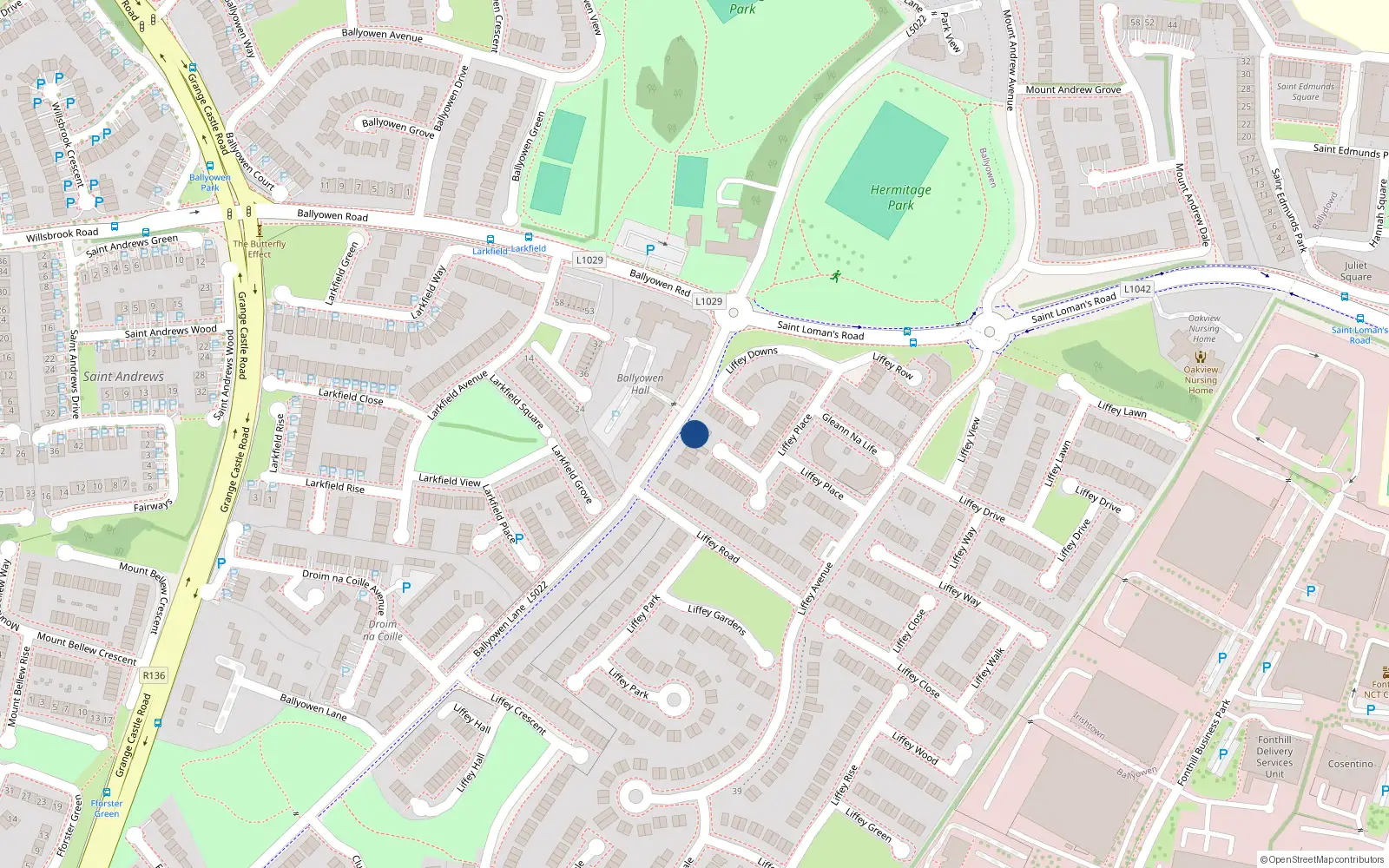 Overhead map showing the location of 3 Liffey Terrace, Lucan
