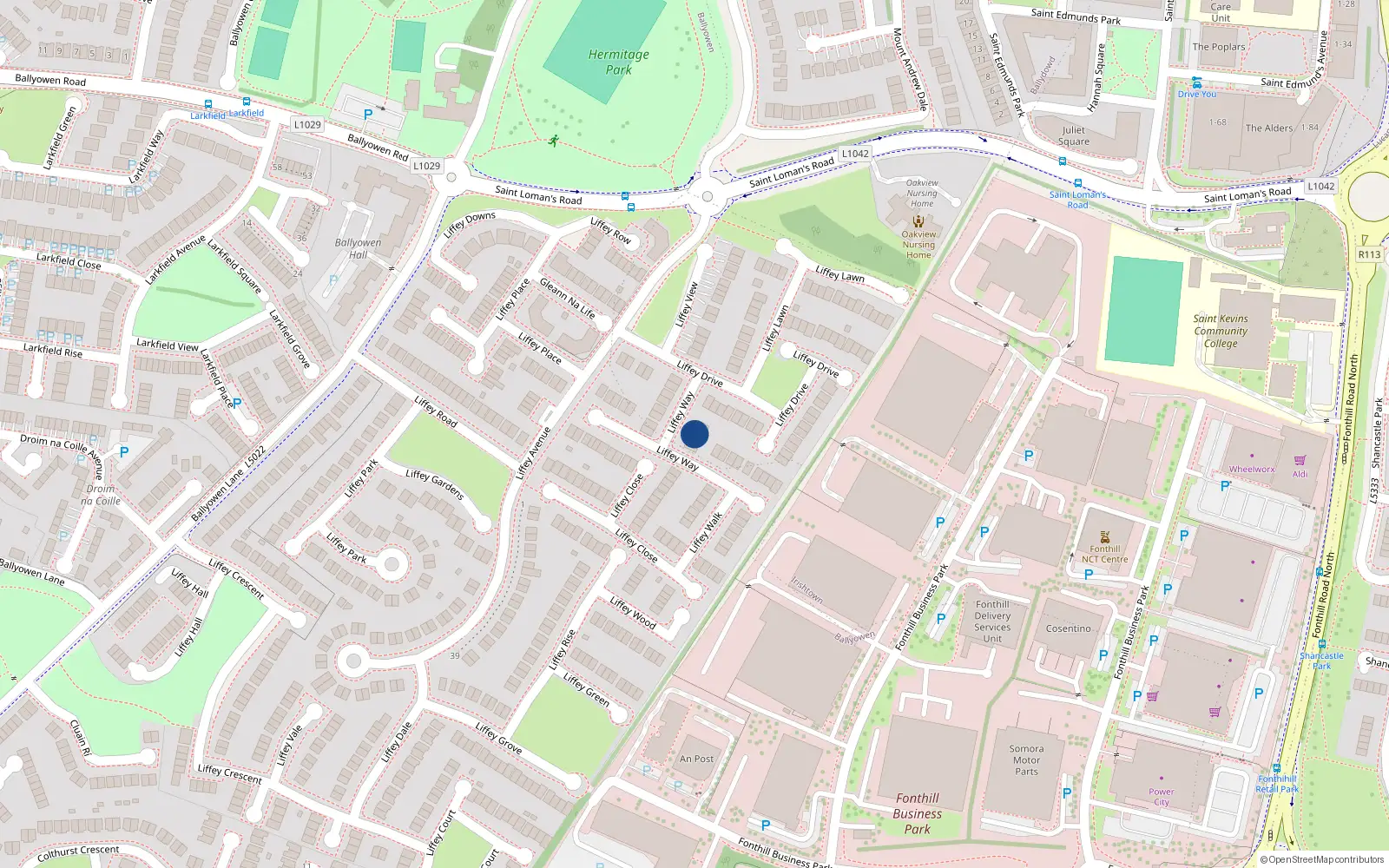 Overhead map showing the location of 3 Liffey Way, Lucan