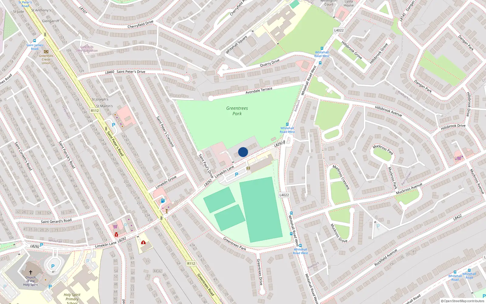 Overhead map showing the location of 3 Limekiln Lane, Greenhills