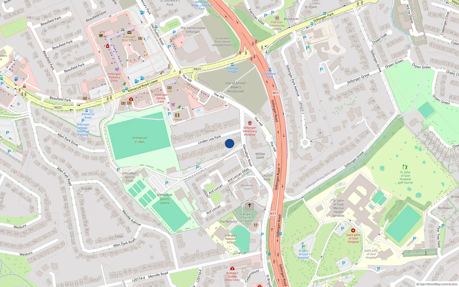 Overhead map showing the location of 3 Linden Lea Park, Dublin