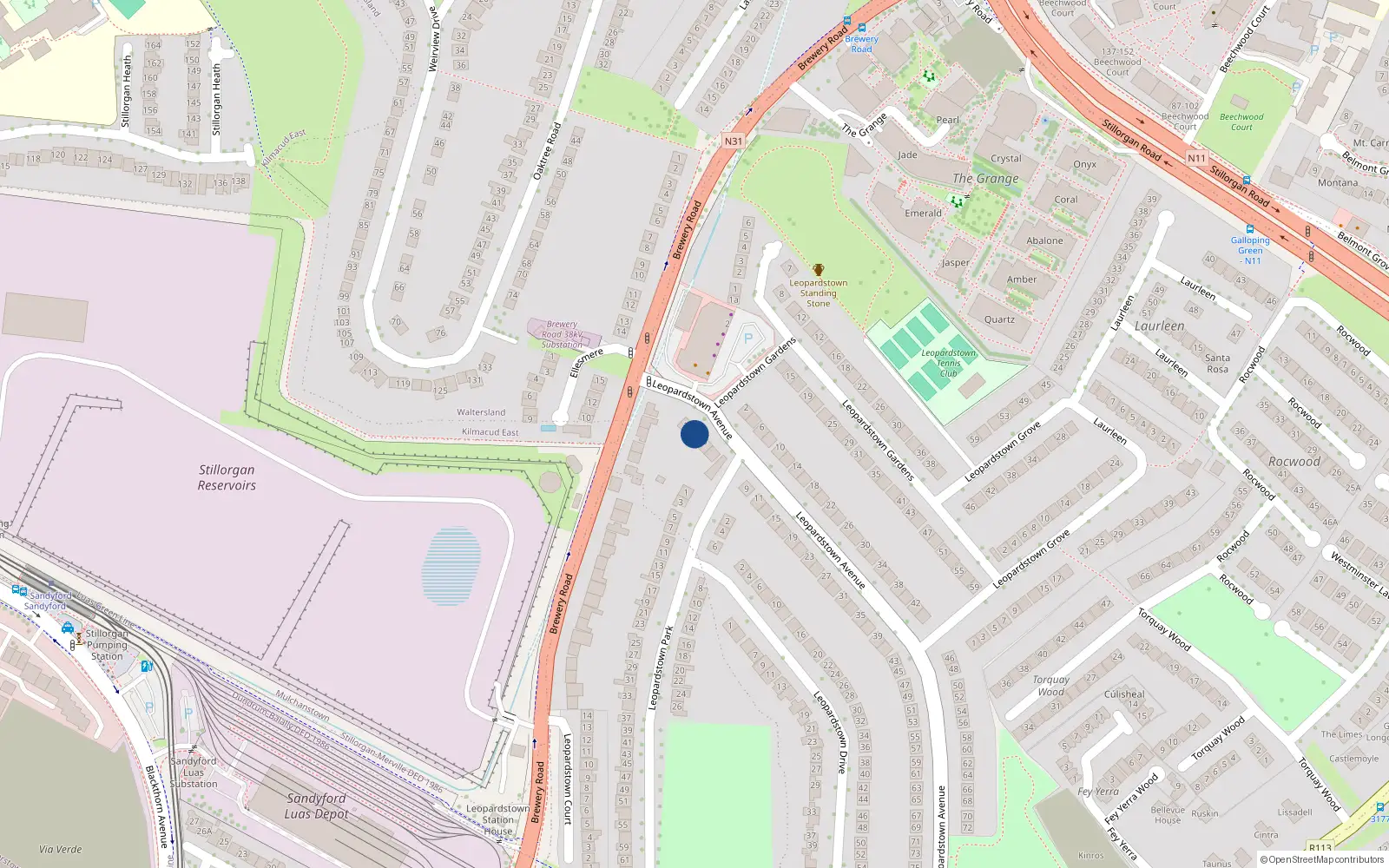 Overhead map showing the location of 3 Loepardstown Avenue, Blackrock