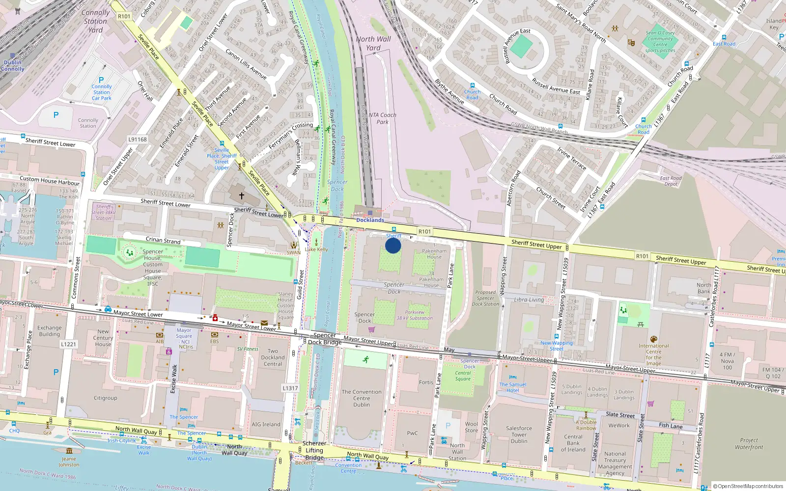Overhead map showing the location of 3 Longford House, Spencer Dock, Dublin 1