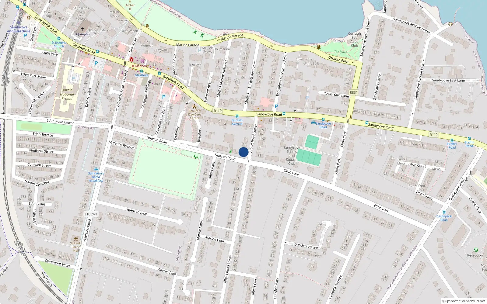 Overhead map showing the location of 3 Albert Road Lower, Sandycove