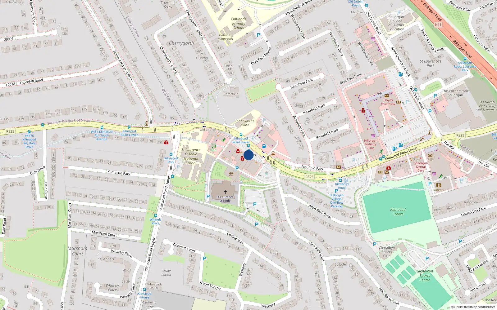 Overhead map showing the location of 3 Lower Kilmacud Road, County Dublin