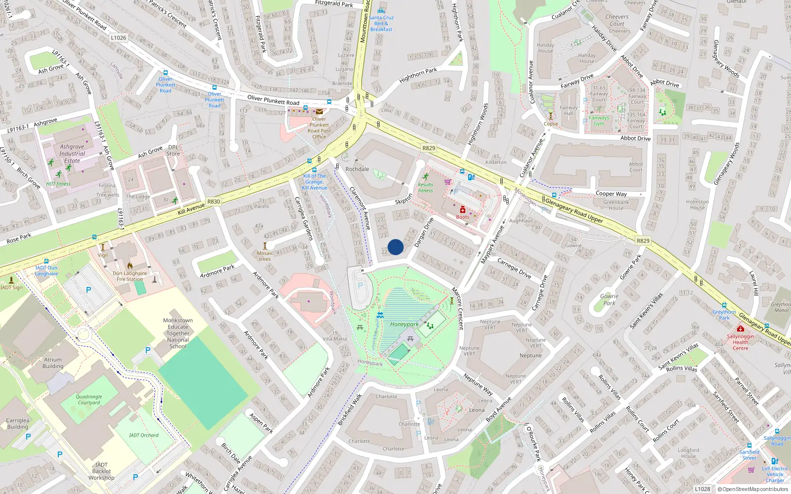 Overhead map showing the location of 3 Marconi Crescent, Dun Laoghaire
