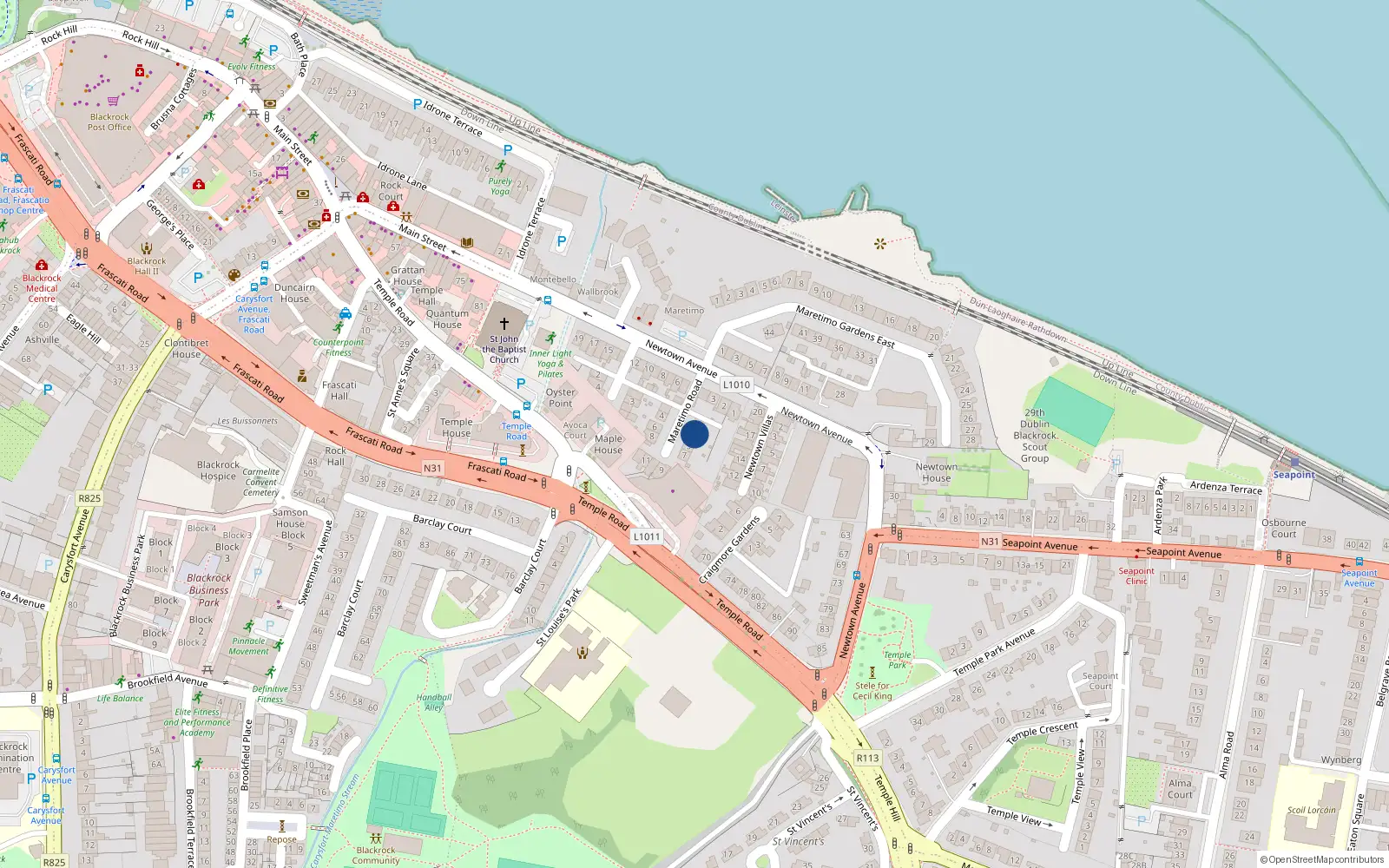 Overhead map showing the location of 3 Maretimo Road, Blackrock
