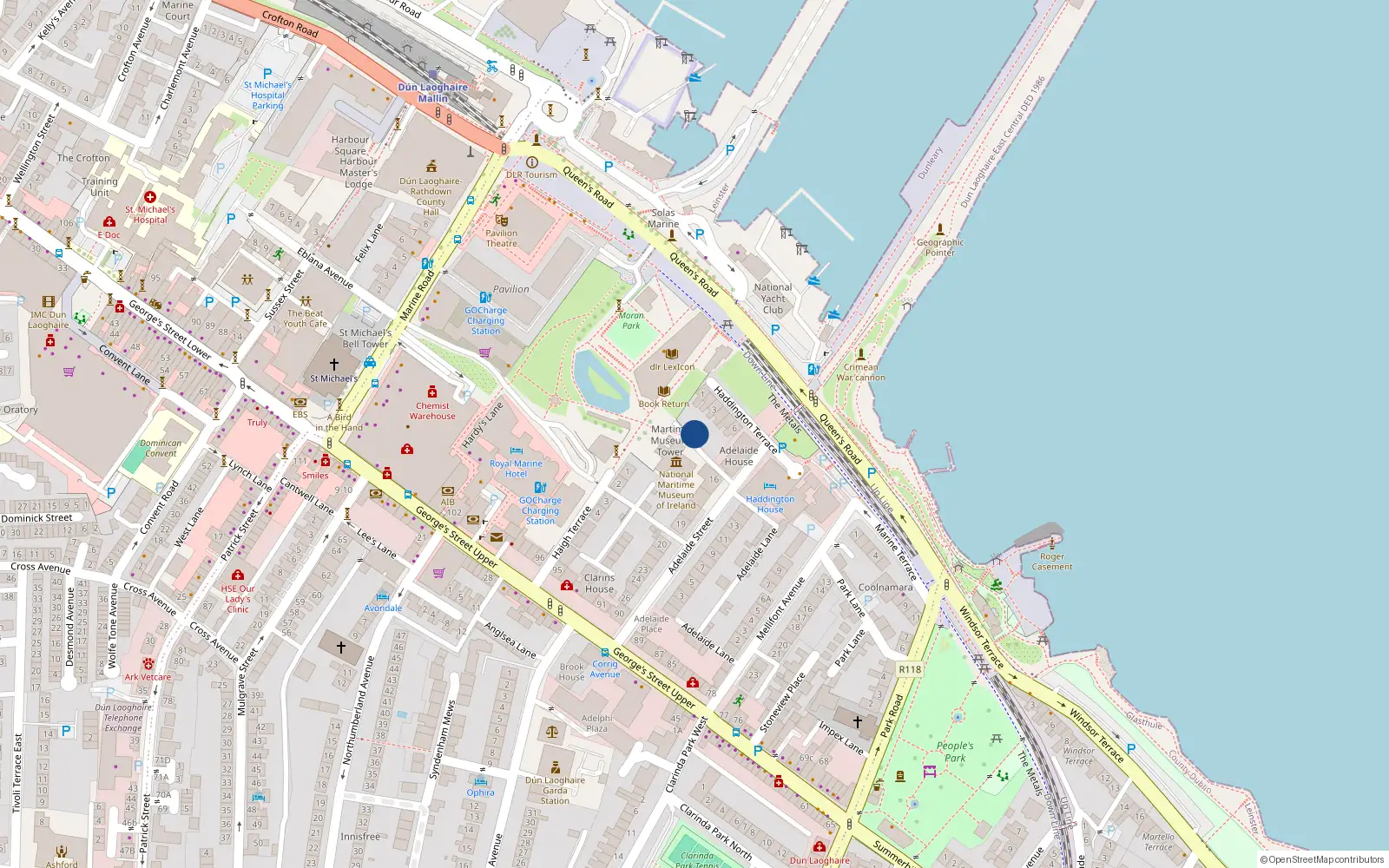 Overhead map showing the location of 3 Mariners Lane, Dun Laoghaire, Dublin