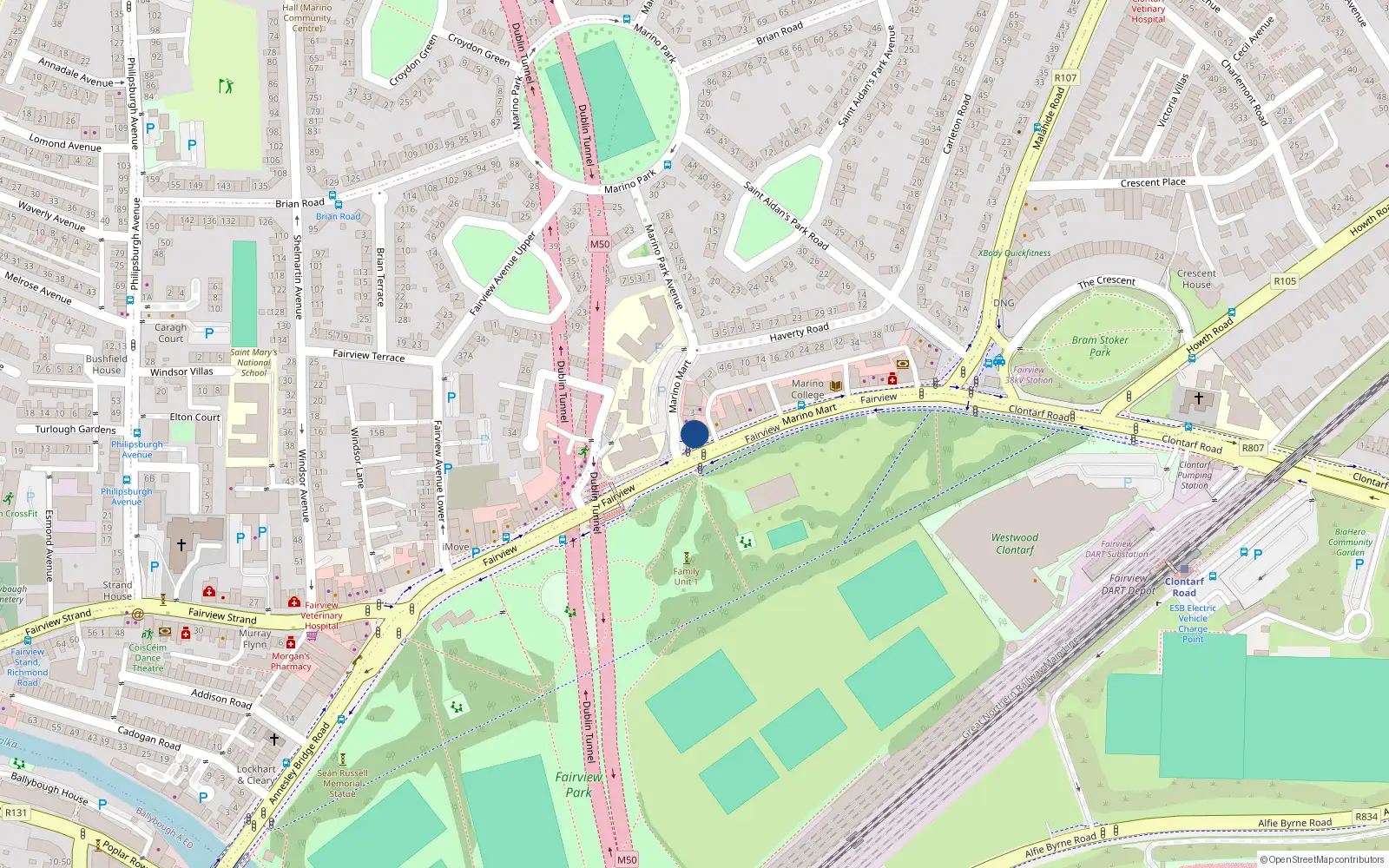 Overhead map showing the location of 3 Marino Mart, Dublin