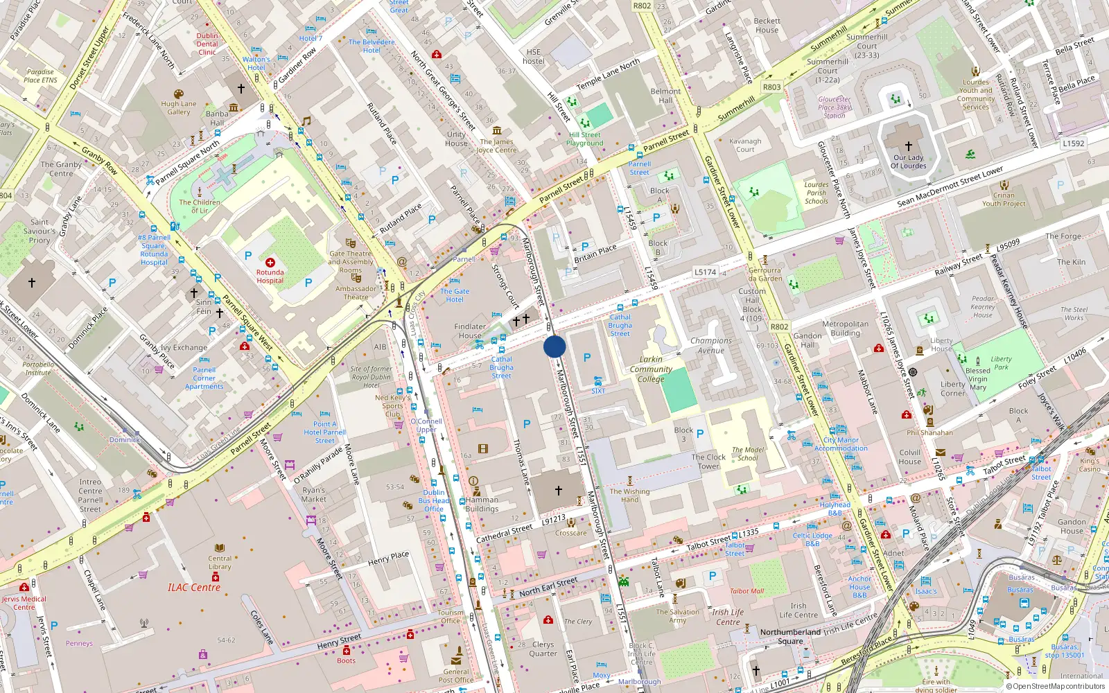 Overhead map showing the location of 3 Marlborough Street, Dublin 1