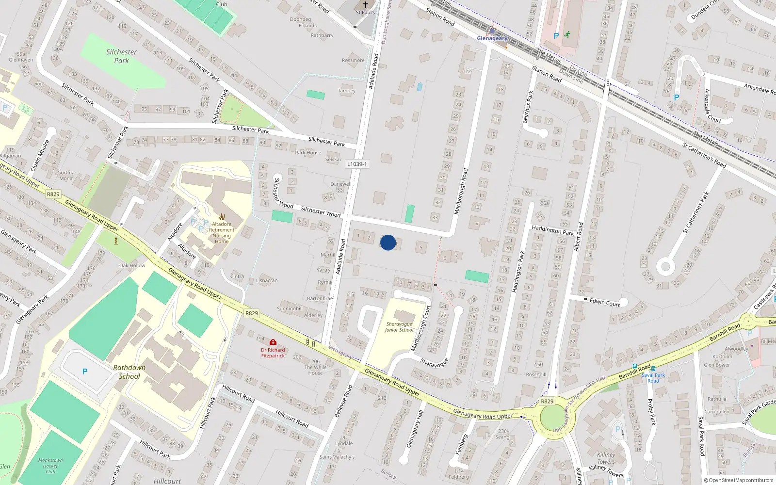 Overhead map showing the location of 3 Marlborough Road, Glenageary, Dublin