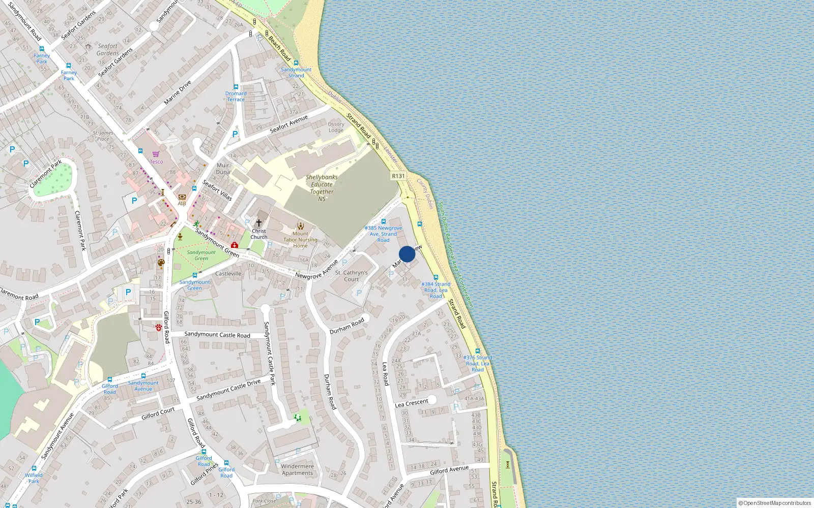 Overhead map showing the location of 3 Martello View, Sandymount