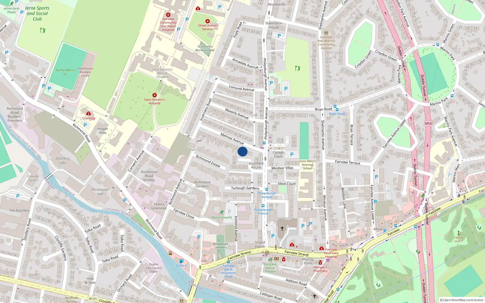 Overhead map showing the location of 3 Melrose Avenue, Dublin 3