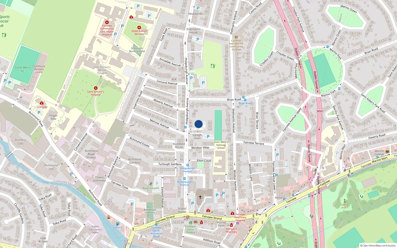 Overhead map showing the location of 3 Melrose Court, Dublin 3