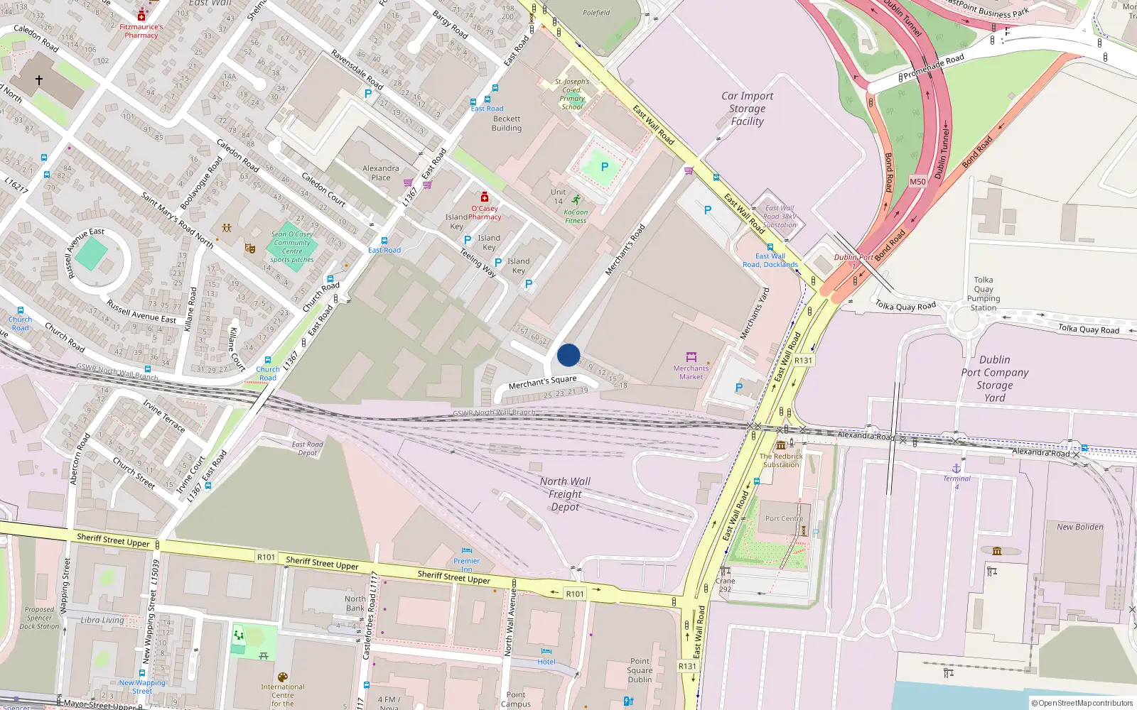 Overhead map showing the location of 3 Merchant's Square, Dublin 3