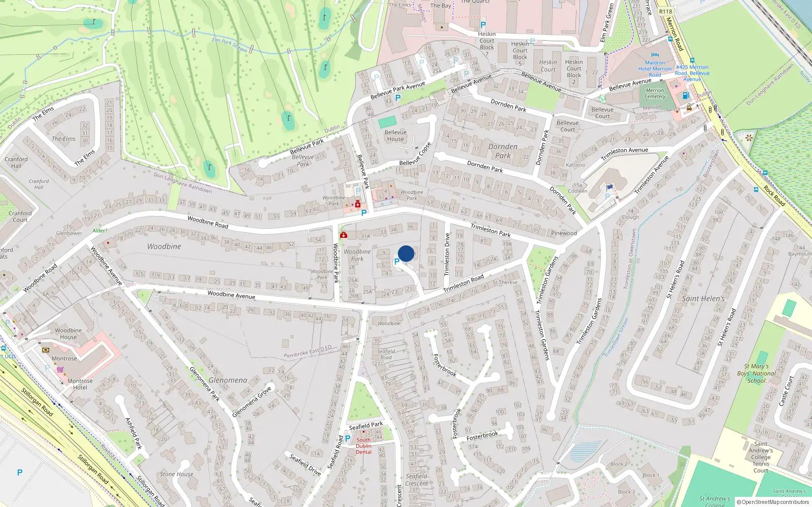 Overhead map showing the location of 3 Merrion Crescent, Priesthouse