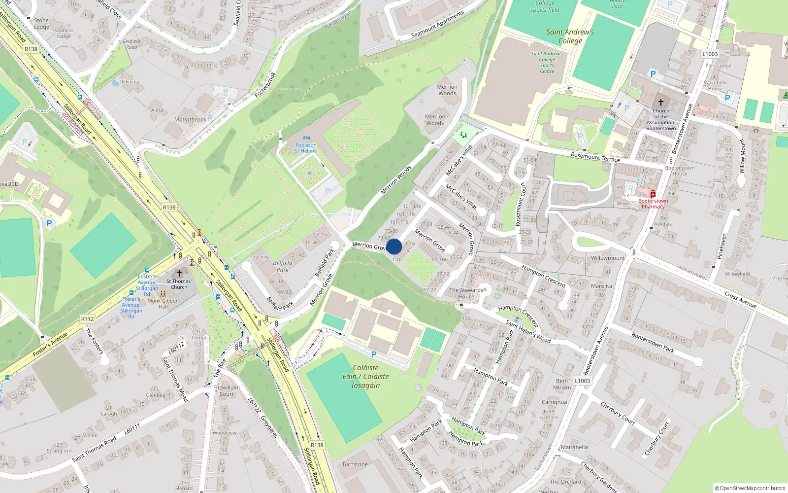 Overhead map showing the location of 3 Merrion Grove, Dublin
